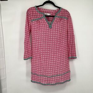 Ladies Vineyard Vines Cowrie Shell Silk Tunic‎ Dress pink/white/green 8